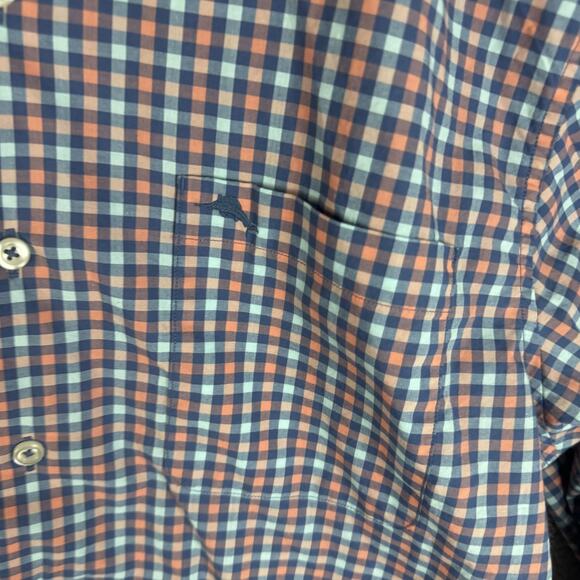 Tommy Bahama Shirt Mens Medium Blue Orange Check IslandZone Button Down Pima - Picture 2 of 7